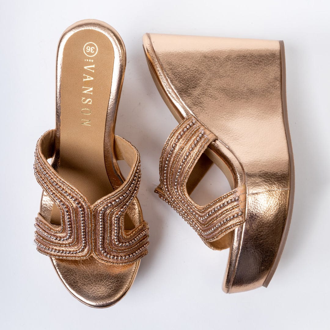 Brigitte Sandal | Brown Shimmer Leather Platform Heels | Elizée Shoes